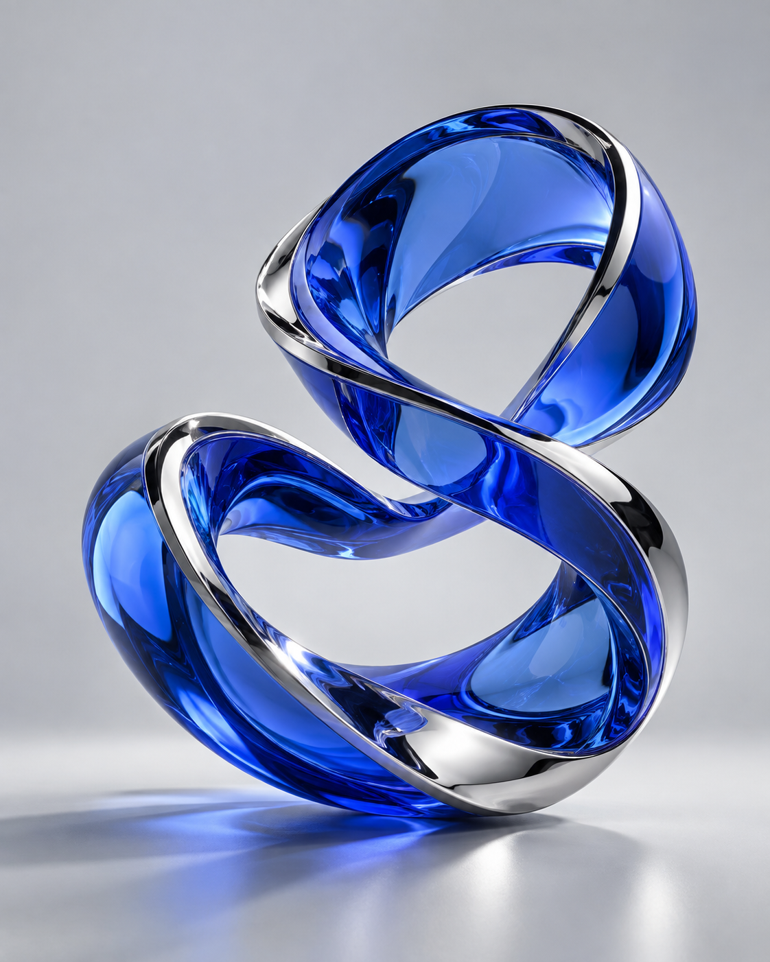 Escultura abstracta de vidrio azul, identidad visual de Astra Digital